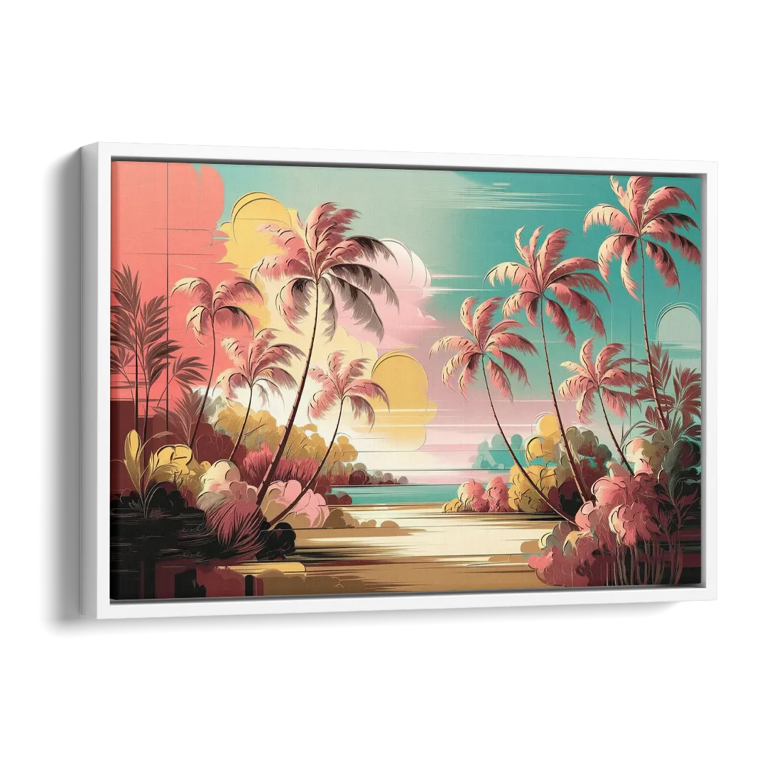 Fort Lauderdale Tropical Palm Trees Side - White Canvas Wall Art