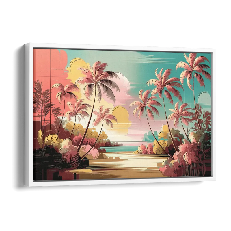 Fort Lauderdale Tropical Palm Trees Side - White Canvas Wall Art