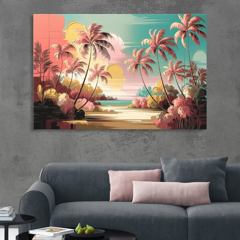 Fort Lauderdale Tropical Palm Trees Sitting Room - Canvas Wall Art