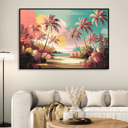 Fort Lauderdale Tropical Palm Trees Living Room - Black Canvas Wall Art
