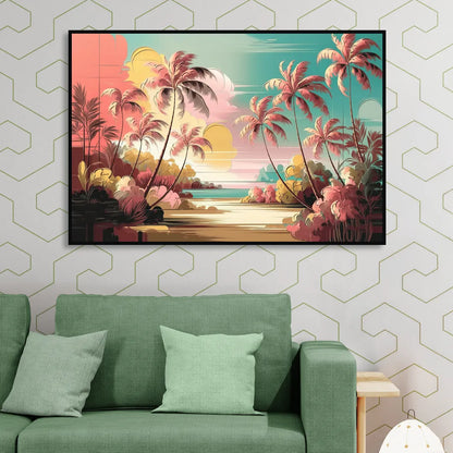 Fort Lauderdale Tropical Palm Trees Sitting Room - Black Canvas Wall Art