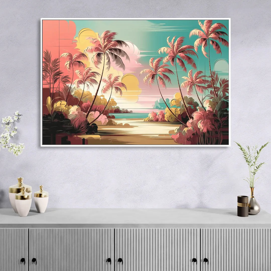Fort Lauderdale Tropical Palm Trees Living Room - White Canvas Wall Art