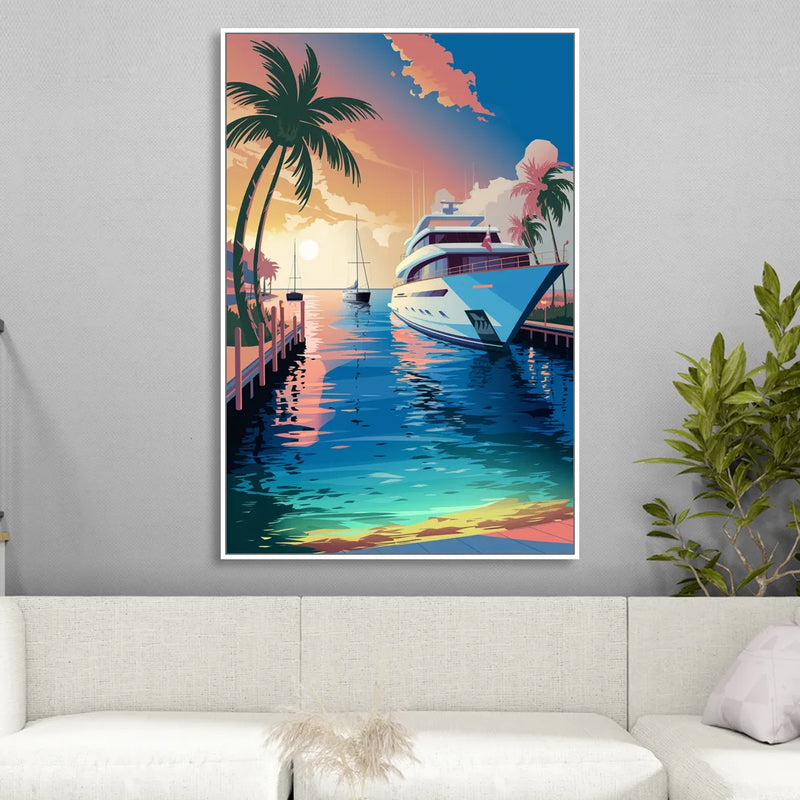 Fort Lauderdale Yacht Harbor Living Room - White Canvas Wall Art
