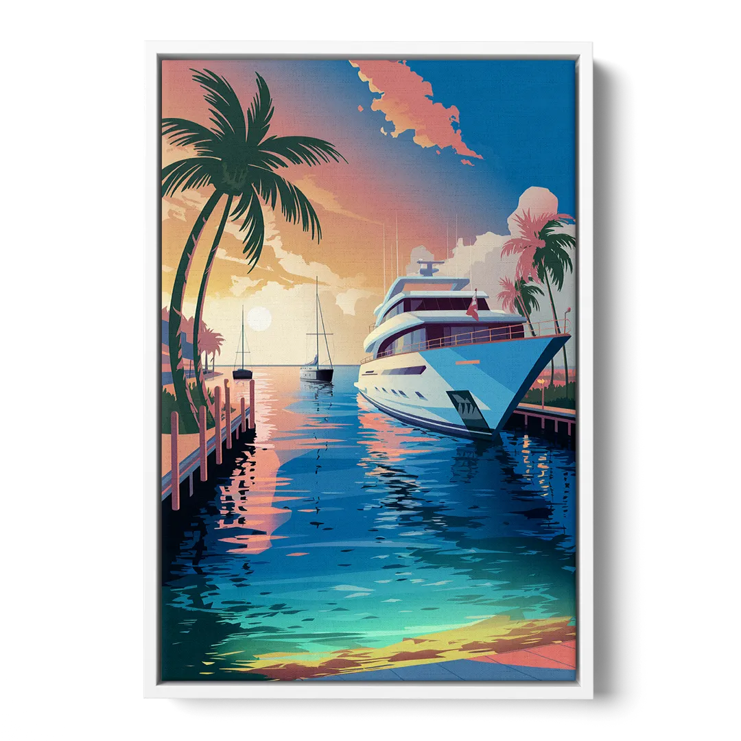 Fort Lauderdale Yacht Harbor Front - White Canvas Wall Art