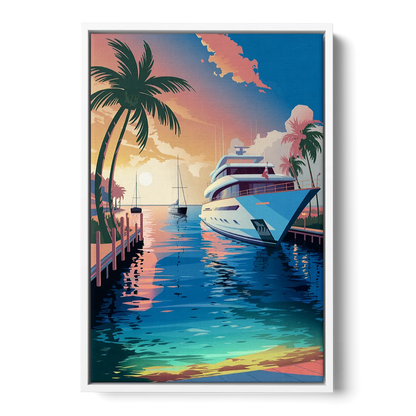 Fort Lauderdale Yacht Harbor Front - White Canvas Wall Art