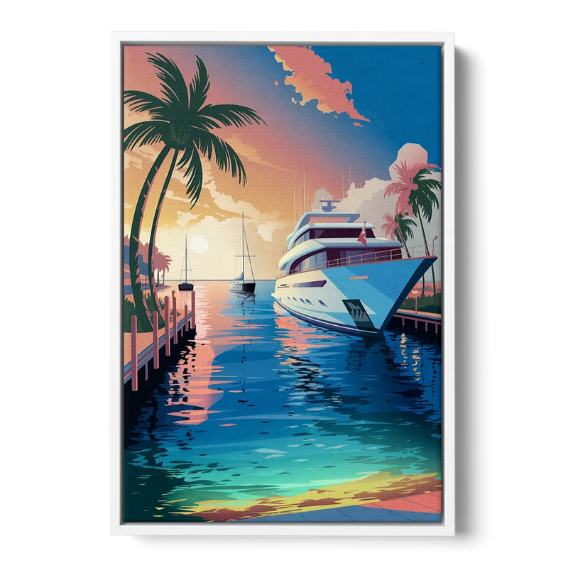 Fort Lauderdale Yacht Harbor Front - White Canvas Wall Art