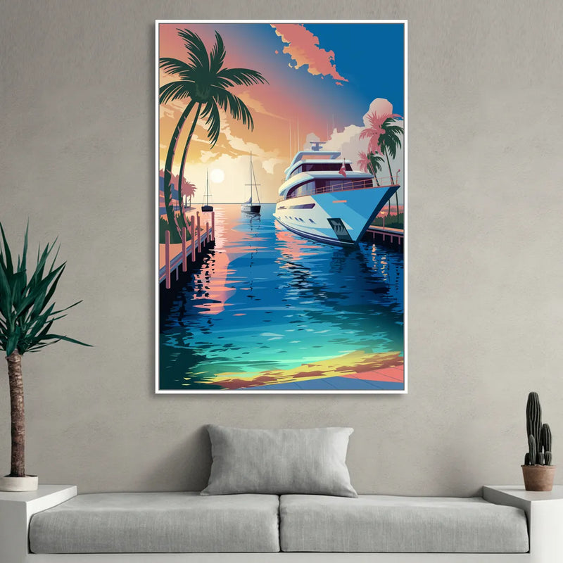 Fort Lauderdale Yacht Harbor Sitting Room - White Canvas Wall Art