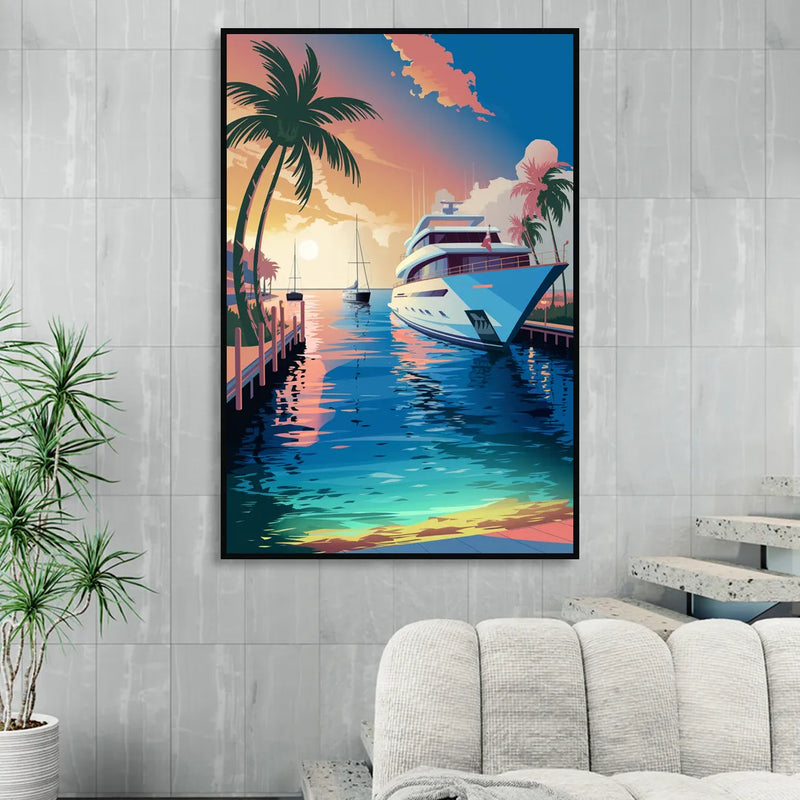 Fort Lauderdale Yacht Harbor Living Room - Black Canvas Wall Art
