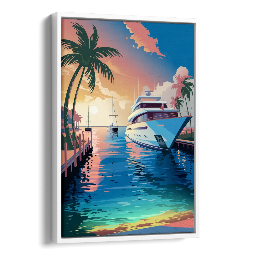 Fort Lauderdale Yacht Harbor Side - White Canvas Wall Art