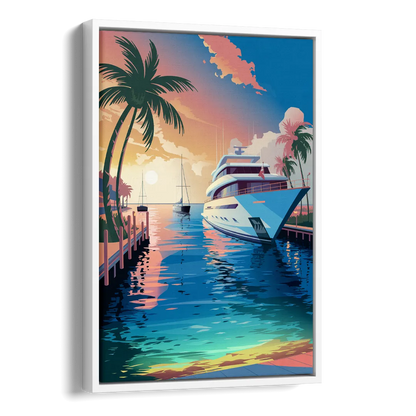 Fort Lauderdale Yacht Harbor Side - White Canvas Wall Art