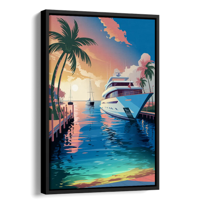 Fort Lauderdale Yacht Harbor Side - Black Canvas Wall Art