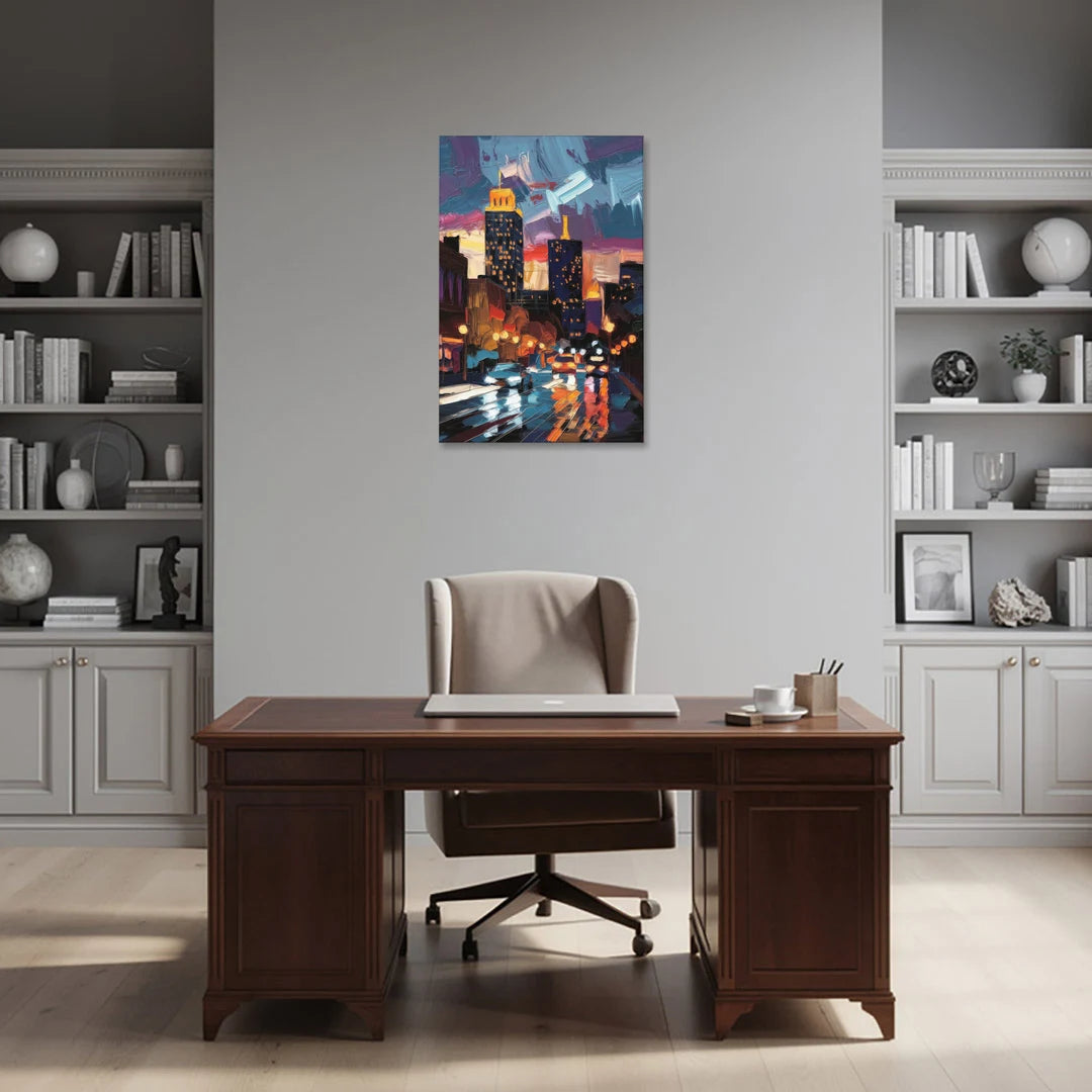 Fort Wayne Downtown Lights - Canvas Wall Art - Office - 24x36