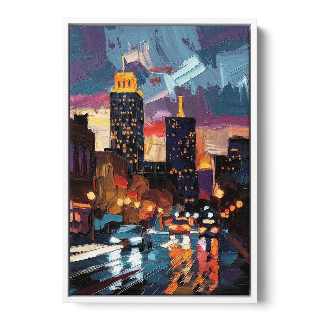 Fort Wayne Downtown Lights Front - White Canvas Wall Art