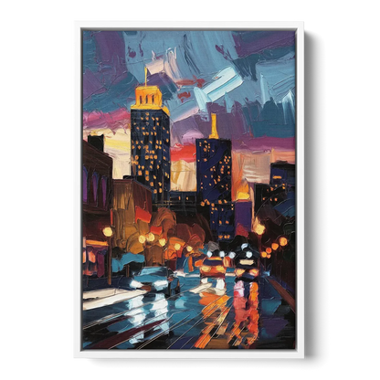 Fort Wayne Downtown Lights Front - White Canvas Wall Art