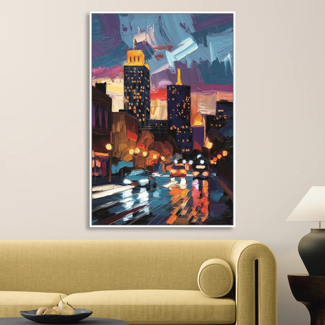 Fort Wayne Downtown Lights Sitting Room - White Canvas Wall Art