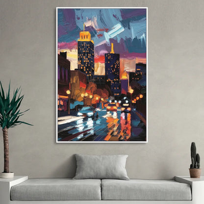 Fort Wayne Downtown Lights Living Room - White Canvas Wall Art