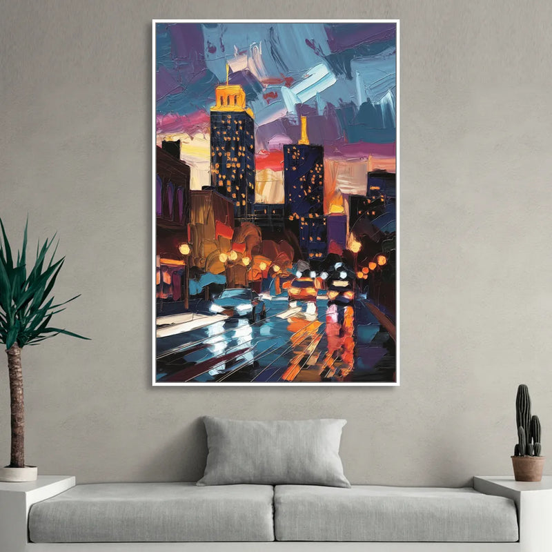 Fort Wayne Downtown Lights Living Room - White Canvas Wall Art