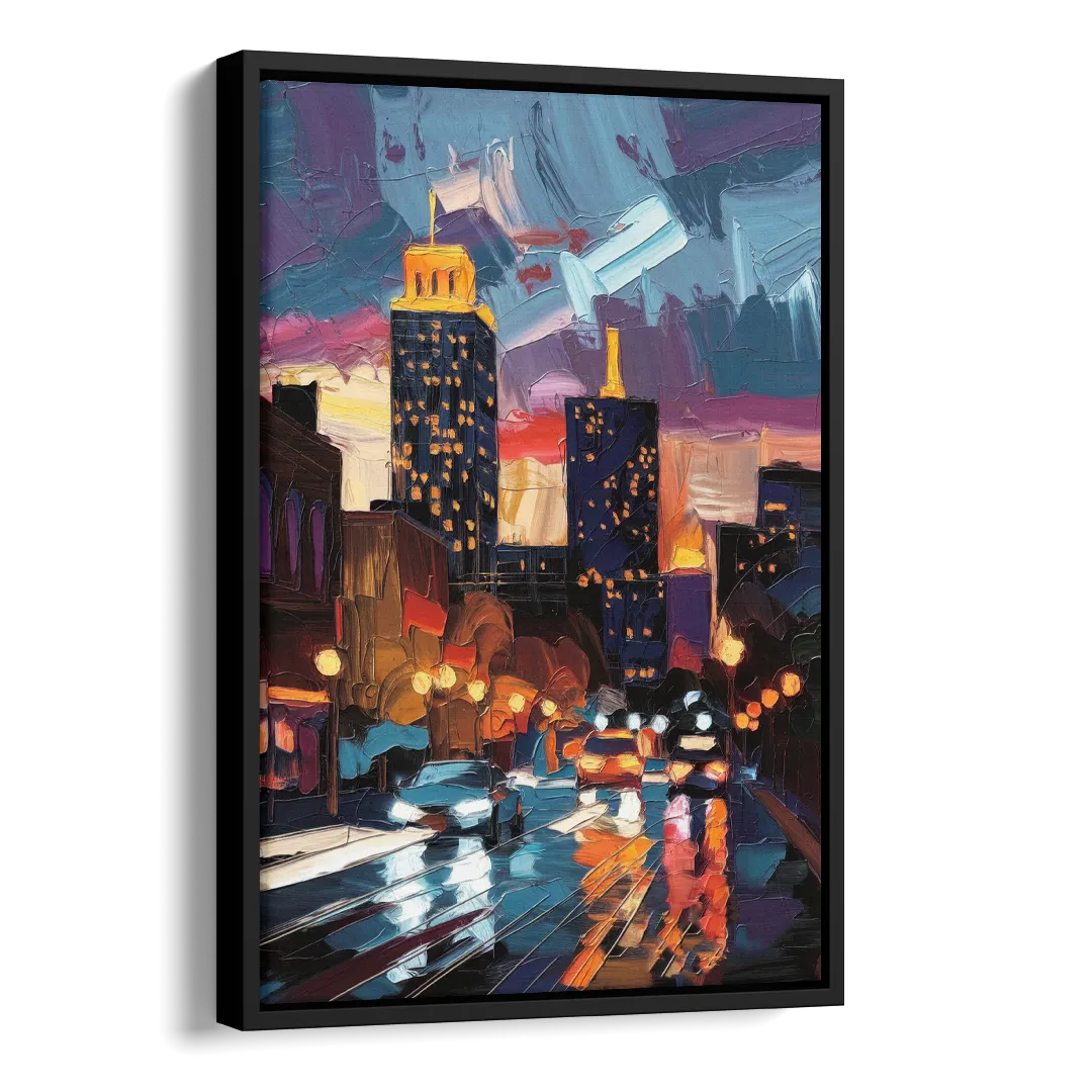 Fort Wayne Downtown Lights Side - Black Canvas Wall Art