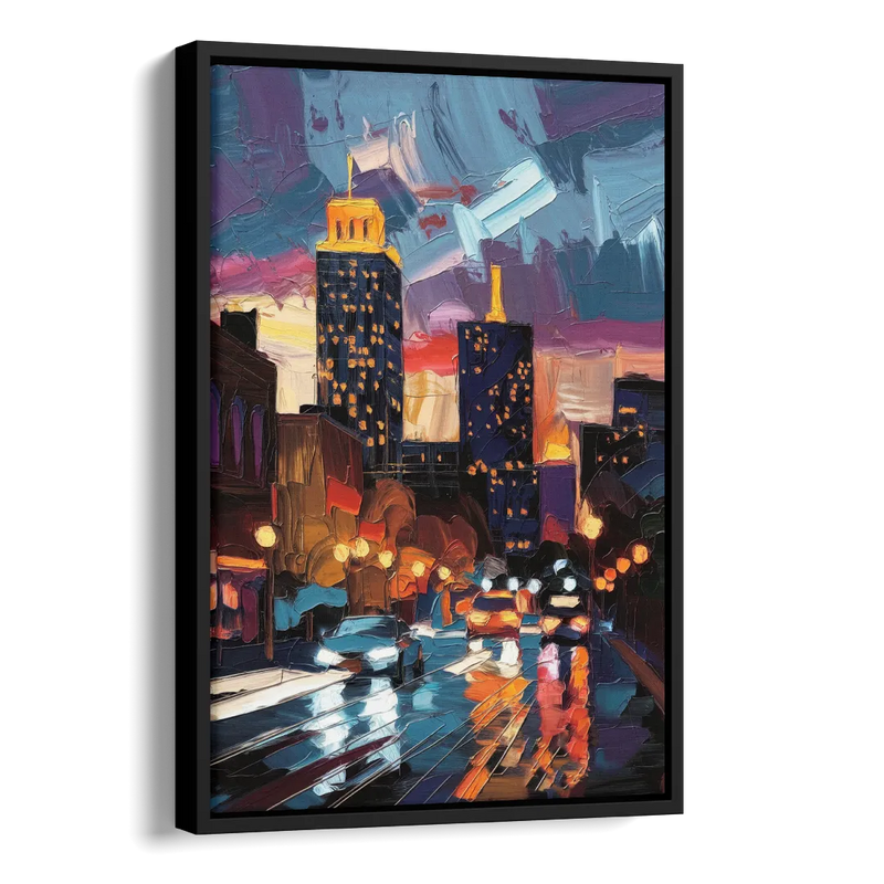 Fort Wayne Downtown Lights Side - Black Canvas Wall Art