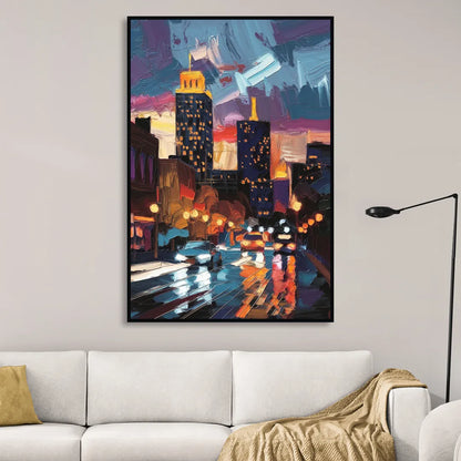 Fort Wayne Downtown Lights Living Room - Black Canvas Wall Art