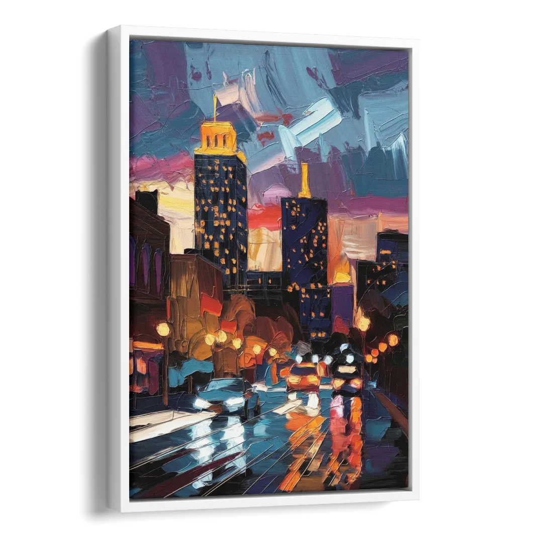 Fort Wayne Downtown Lights Side - White Canvas Wall Art