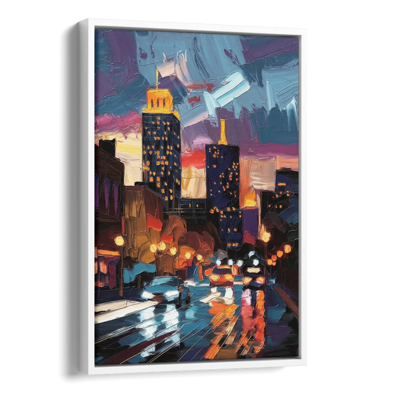 Fort Wayne Downtown Lights Side - White Canvas Wall Art