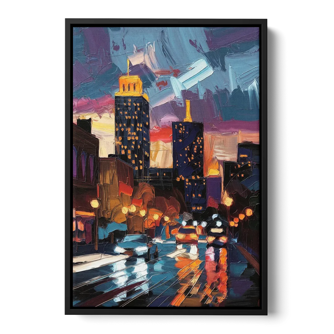 Fort Wayne Downtown Lights Front - Black Canvas Wall Art