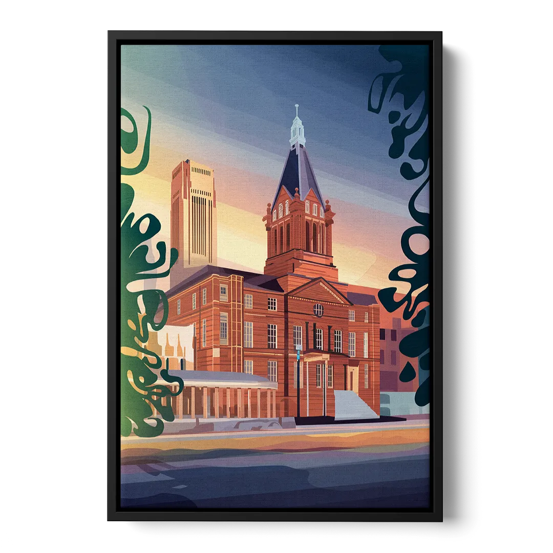 Fort Wayne Historic Landmarks Front - Black Canvas Wall Art