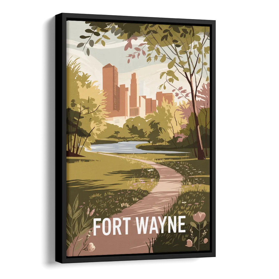 Fort Wayne Scenic Trails Side - Black Canvas Wall Art