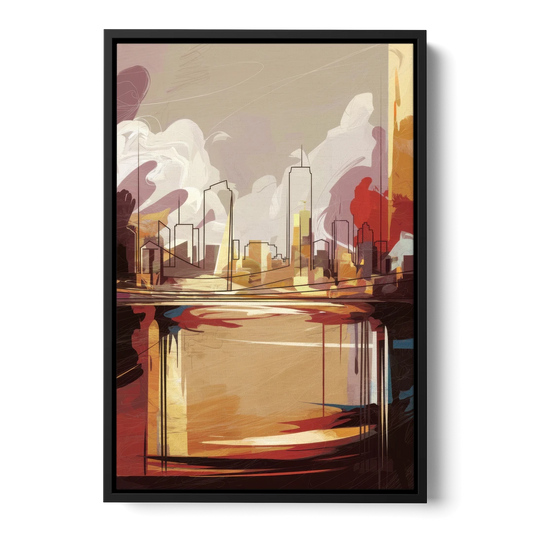 Fort Wayne Skyline Panorama - Black Framed Canvas Wall Art - Front