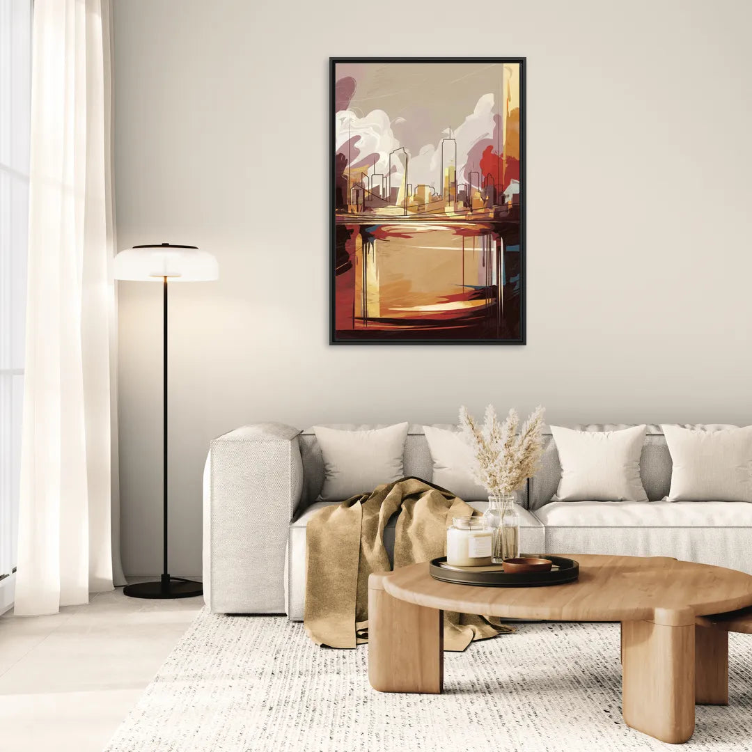 Fort Wayne Skyline Panorama - Living Room Black Frame Canvas