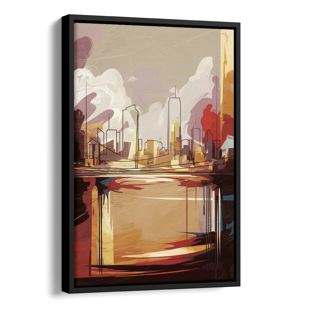 Fort Wayne Skyline Panorama Side - Black Canvas Wall Art