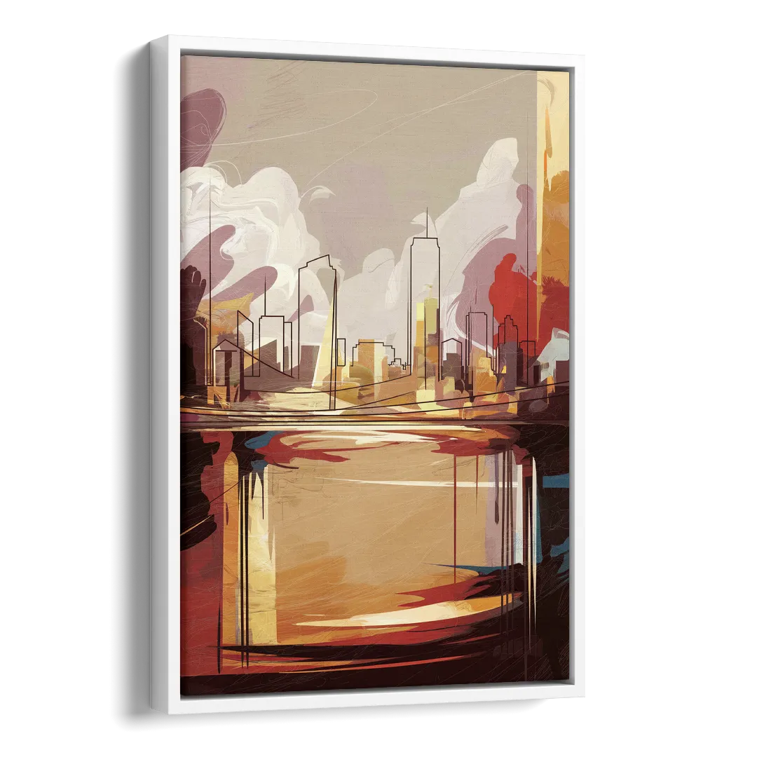 Fort Wayne Skyline Panorama Side - White Canvas Wall Art