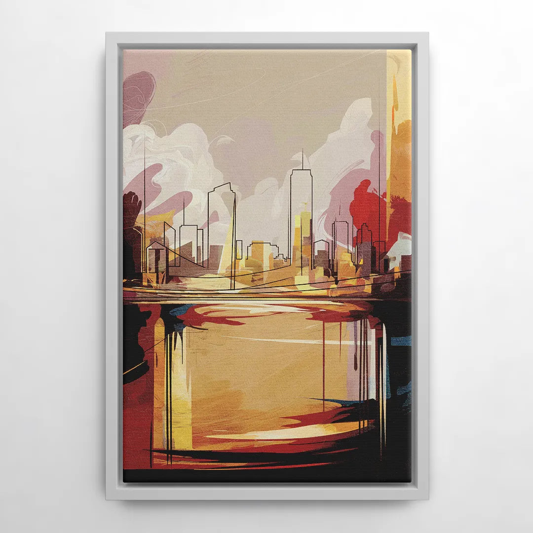 Fort Wayne Skyline Panorama - White Frame Canvas