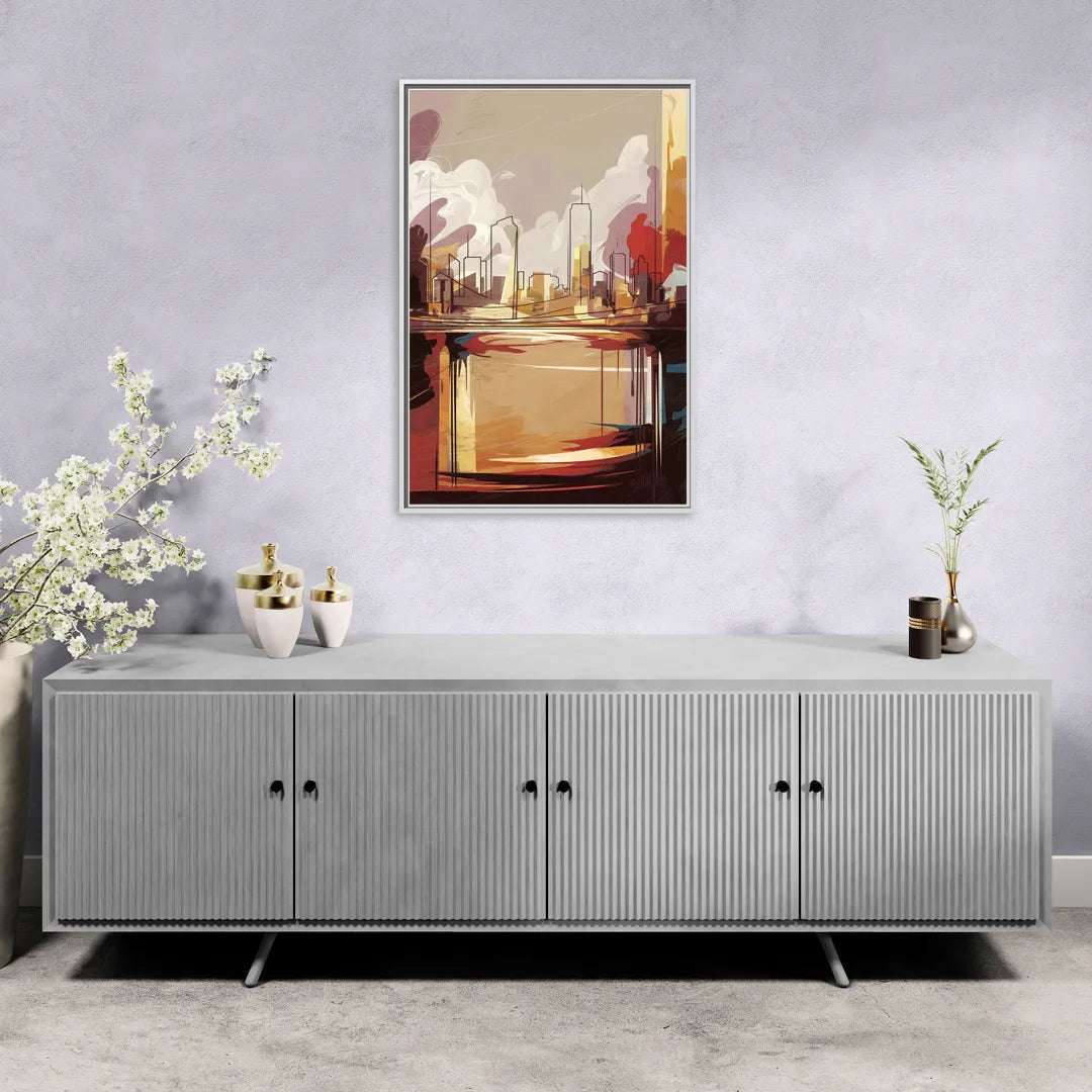 Fort Wayne Skyline Panorama - Living Room White Frame Canvas