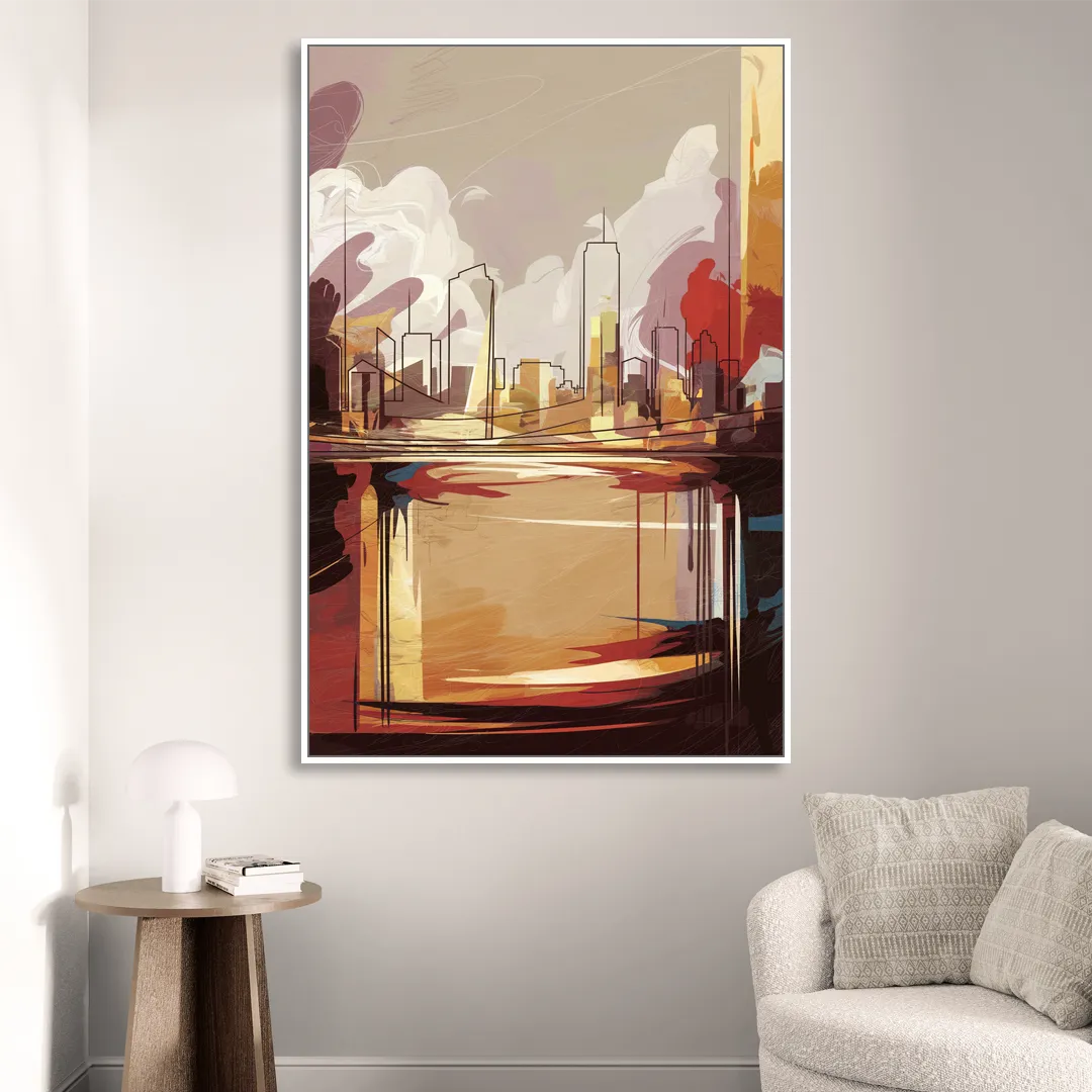 Fort Wayne Skyline Panorama Living Room - White Canvas Wall Art