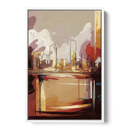 Fort Wayne Skyline Panorama Front - White Canvas Wall Art