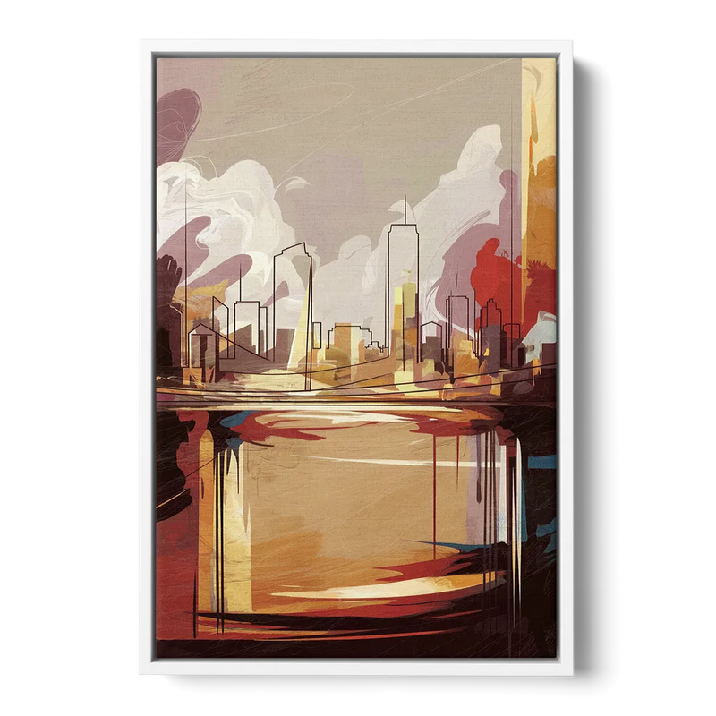 Fort Wayne Skyline Panorama Front - White Canvas Wall Art