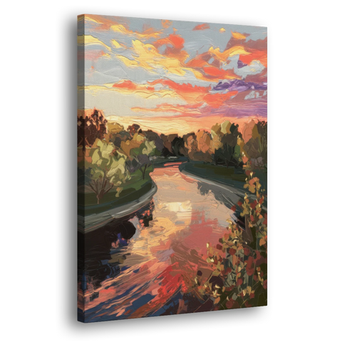 Fort Wayne Sunset Over River - Canvas Wall Art - Side