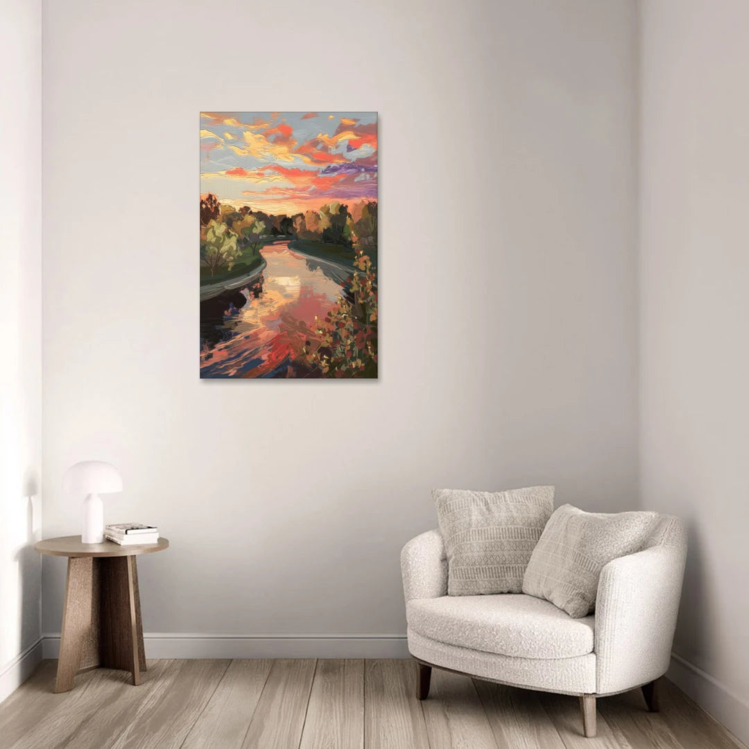 Fort Wayne Sunset Over River - Canvas Wall Art - Sofa - 24x36