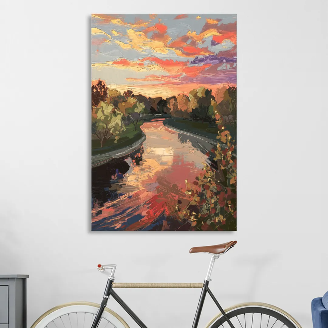 Fort Wayne Sunset Over River Living Room - Canvas Wall Art