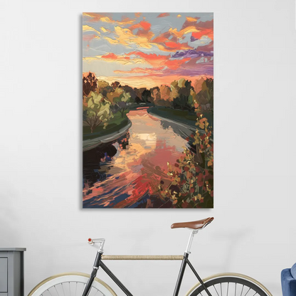 Fort Wayne Sunset Over River Living Room - Canvas Wall Art