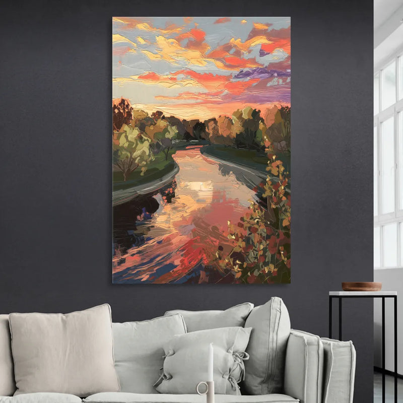 Fort Wayne Sunset Over River Sitting Room - Canvas Wall Art
