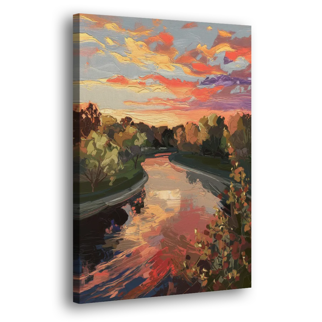Fort Wayne Sunset Over River Side - Canvas Wall Art