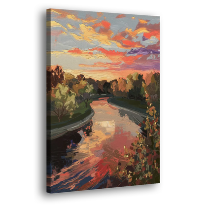 Fort Wayne Sunset Over River Side - Canvas Wall Art