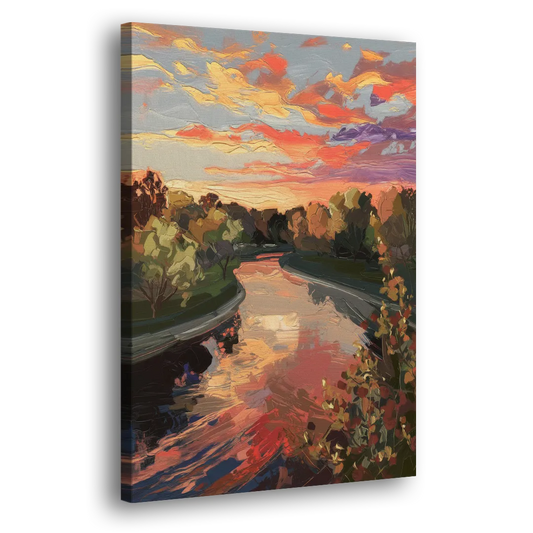 Fort Wayne Sunset Over River Side - Canvas Wall Art