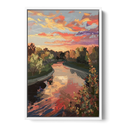 Fort Wayne Sunset Over River Front - White Canvas Wall Art