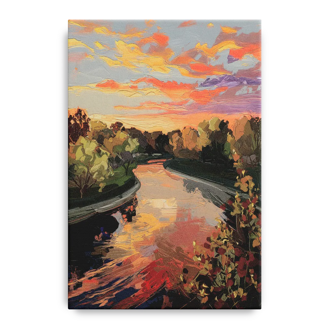 Fort Wayne Sunset Over River Front - Canvas Wall Art