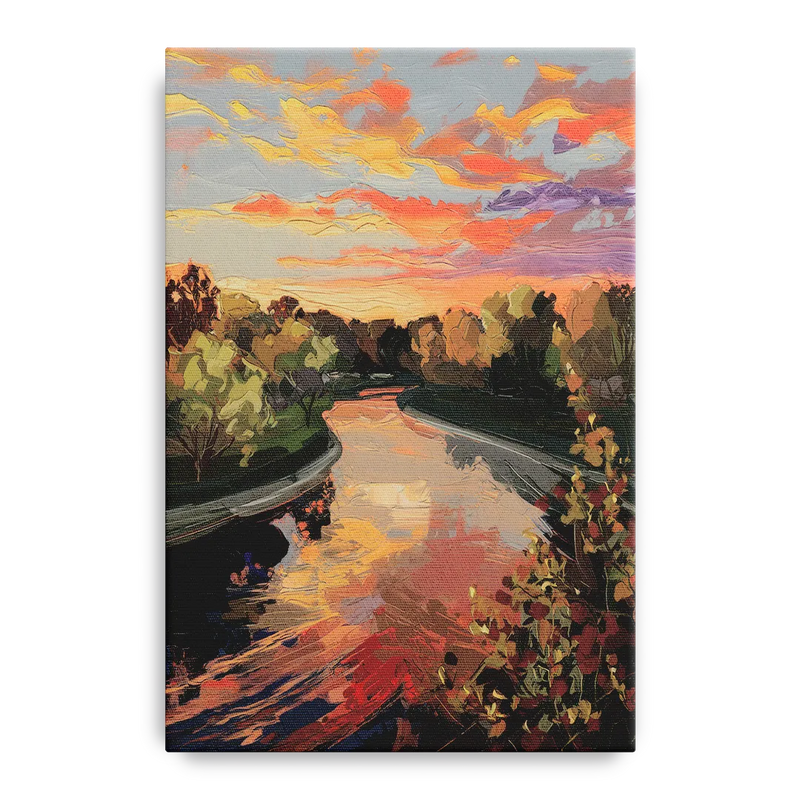 Fort Wayne Sunset Over River Front - Canvas Wall Art