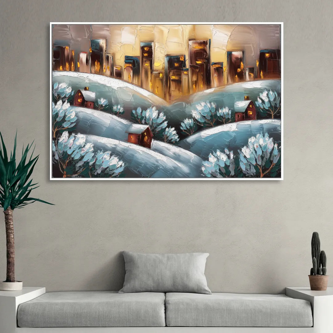Fort Wayne Winter Wonderland Living Room - White Canvas Wall Art